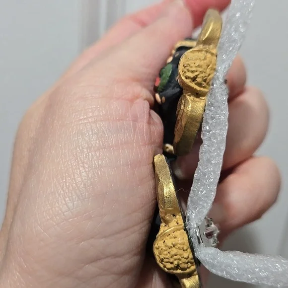 Gold and Black Christamas Angel Eartings  Clip On Earrings - Picture 6 of 12